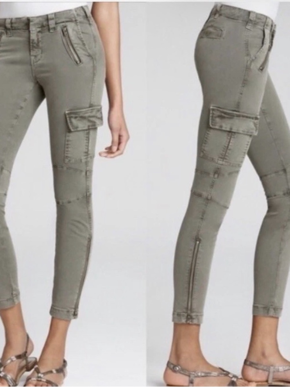 J Brand Maverick Cargo Zip Hem Pants in Light Olive Green Rare size 29